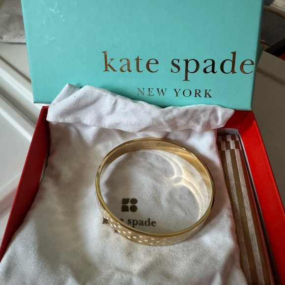 Kate Spade Gold Bangle with white Polka Dots - Picture 3 of 5